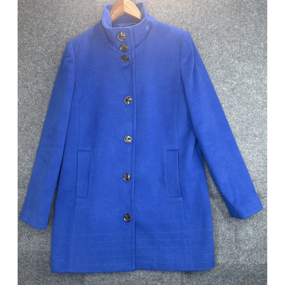 Lands End Womens Button Front Peacoat Size 8 Royal Blue NWOT Coastal Preppy